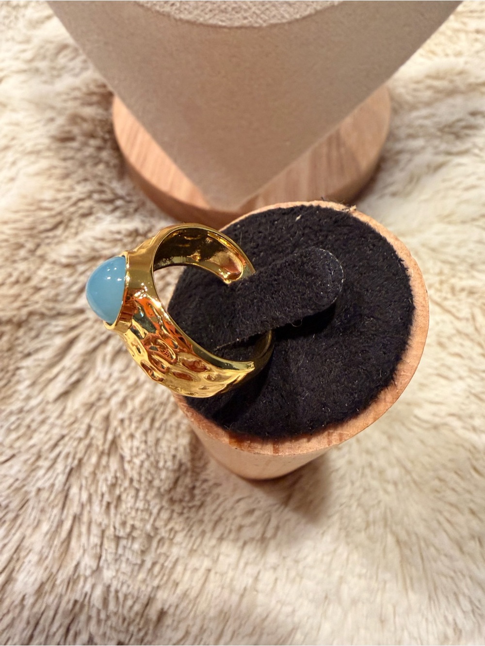 Gold Tone Ring with Light Blue Stone - Women Jewelry NWOT Adjustable - Picture 3 of 6